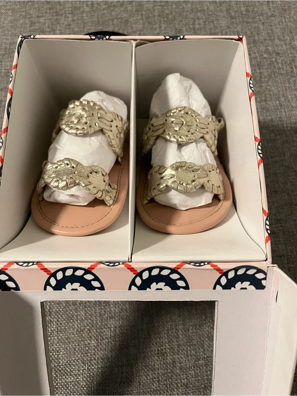 Jack Rogers Metallic Gold Braided Baby Walker Sandals with Tan Footbed